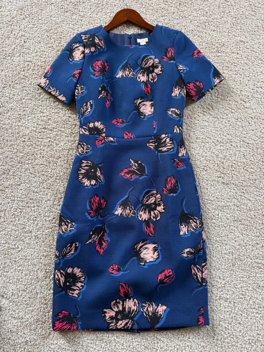 J Crew Blue Floral Midi Dress Office Attire Size 00 - Picture 6 of 9